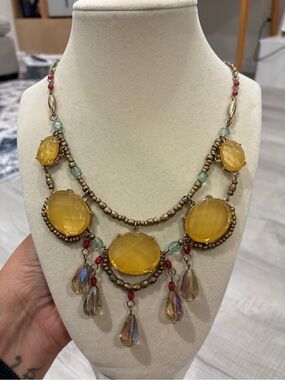 Antique Inspired Bronze Multi-Stone Statement Bib Necklace